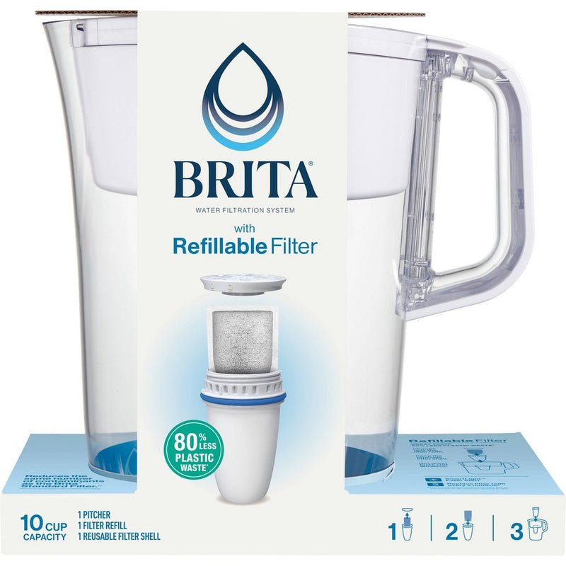 Brita Water Filter 10-Cup Tahoe Water Pitcher Dispenser with Refillable Water Filter - White
