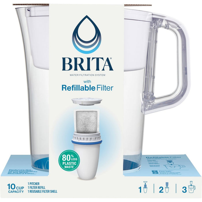 Brita Water Filter 10-Cup Tahoe Water Pitcher Dispenser with Refillable Water Filter - White