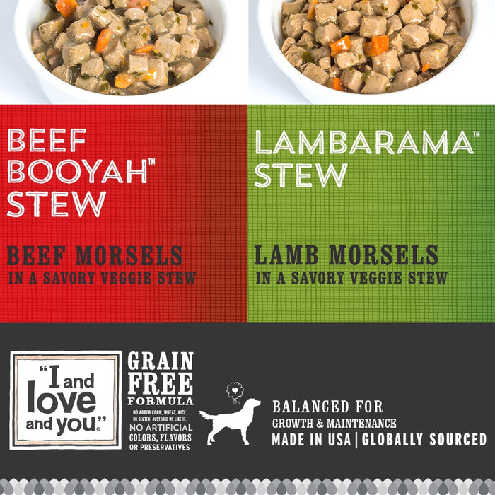 I and Love and You Multipack (Beef Booyah Stew & Lambarama Stew) Beef/Lamb Wet Dog Food - 13oz/6pk