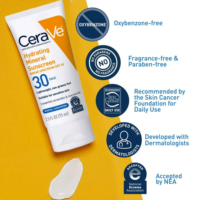 CeraVe Hydrating Mineral Face Sunscreen Lotion - SPF 30 - 2.5oz