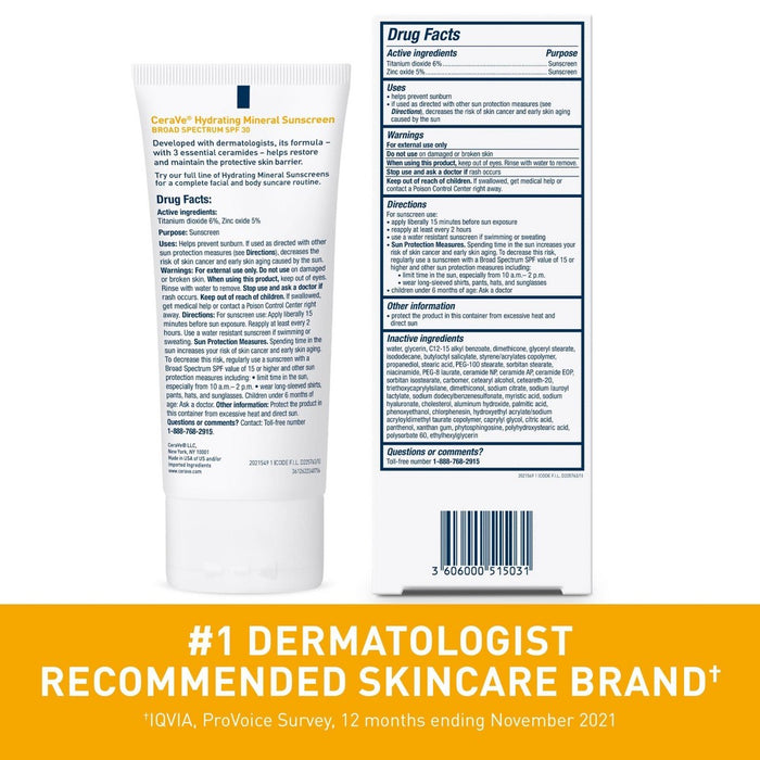 CeraVe Hydrating Mineral Face Sunscreen Lotion - SPF 30 - 2.5oz