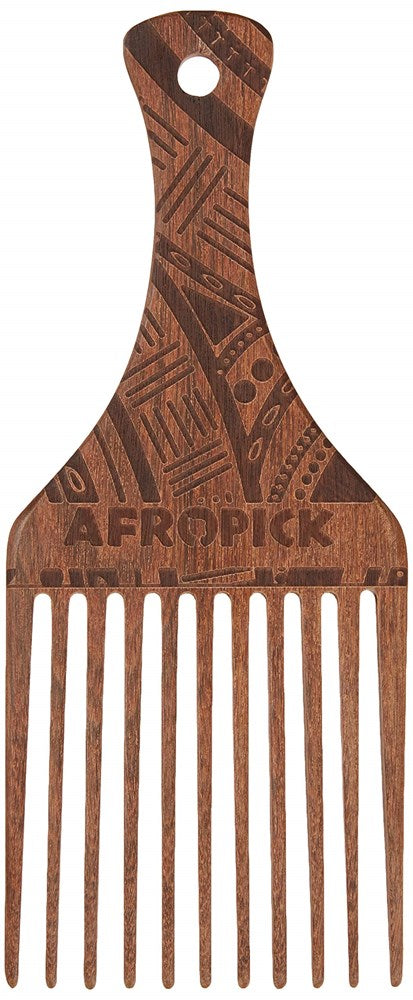 Afropick Wood Black Hair Pick For Natural Curly Long Thick Hair- Afro Pick Comb For Men, Women- African Artist Designs