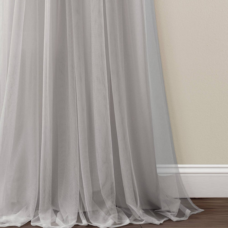 Set of 2 (84"x40") Tulle Skirt Solid Window Curtain Panels Light Gray - Lush Decor
