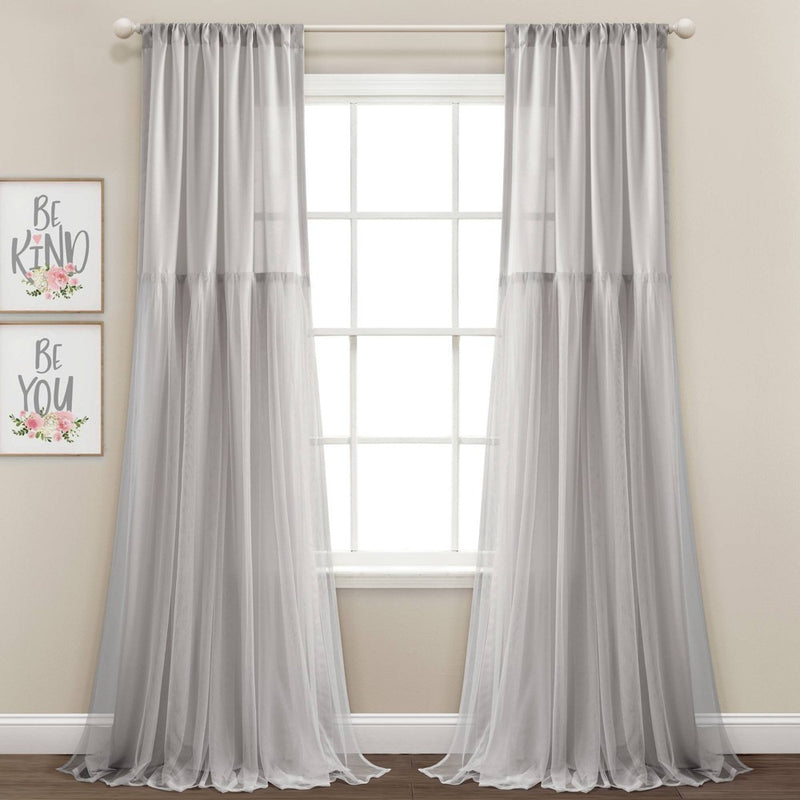 Set of 2 (84"x40") Tulle Skirt Solid Window Curtain Panels Light Gray - Lush Decor