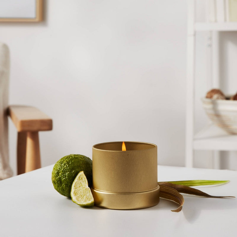 Inset Tin Seagrass + Bergamot Wood Wick Lidded Jar Candle Gold 6oz - Threshold