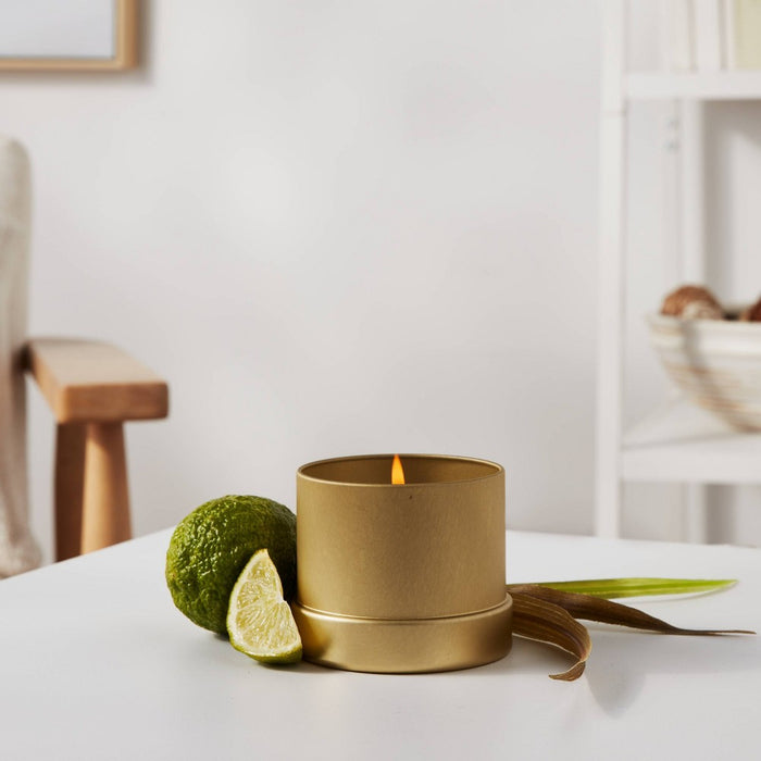 Inset Tin Seagrass + Bergamot Wood Wick Lidded Jar Candle Gold 6oz - Threshold