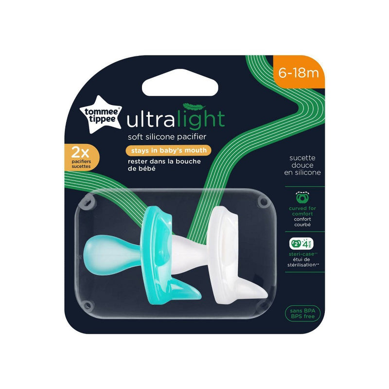 Tommee Tippee Ultra-Light Silicone Pacifier 6-18 Months - 2pk - White/Green