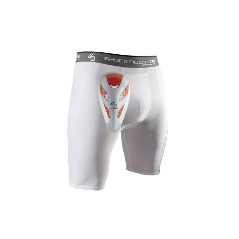 Shock Doctor Compression Shorts with Protective Cups Youth - White