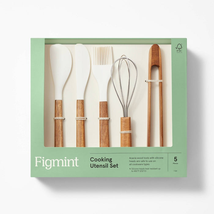 5pc Wood/Silicone Mini Kitchen Utensil Set Brown - Figmint