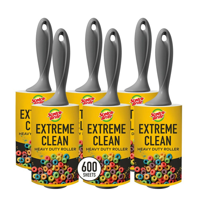 Scotch-Brite Extreme Clean Lint Rollers, 6 Rollers, 100 Sheets Per Roller, 600 Sheets Total, Reusable Lint Roller, Works Great On Pet Hair