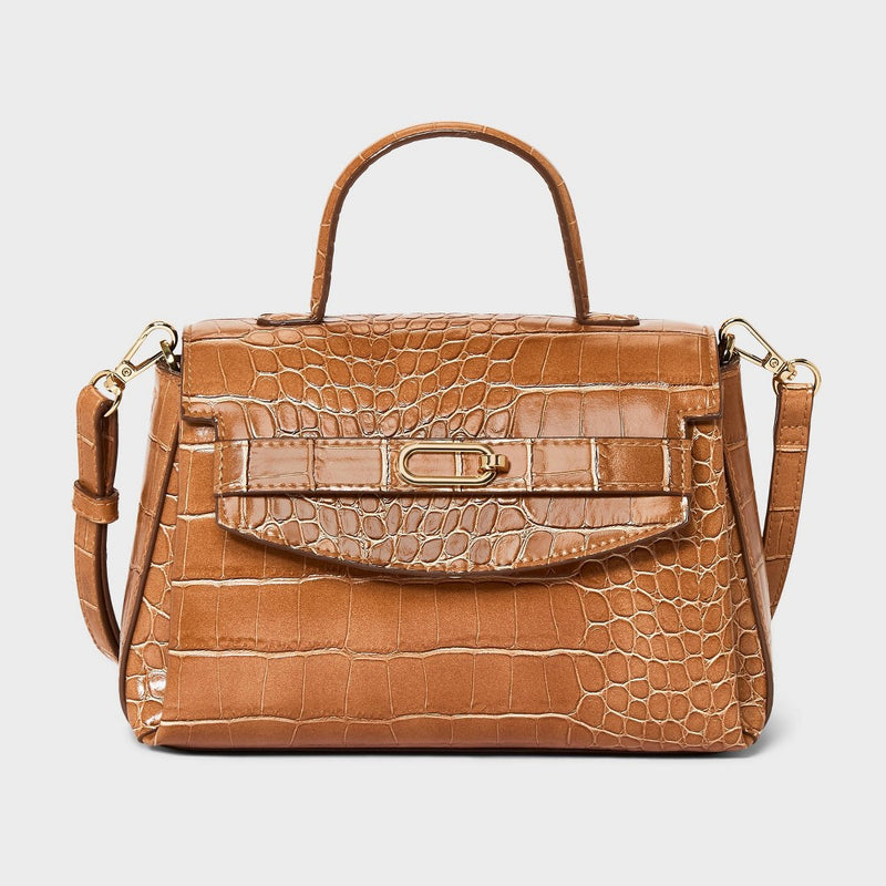 Crocodile Print Mini Top Handle Crossbody Bag - A New Day Brown