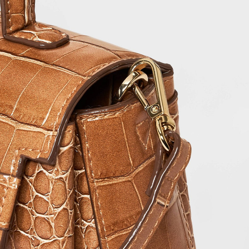 Crocodile Print Mini Top Handle Crossbody Bag - A New Day Brown