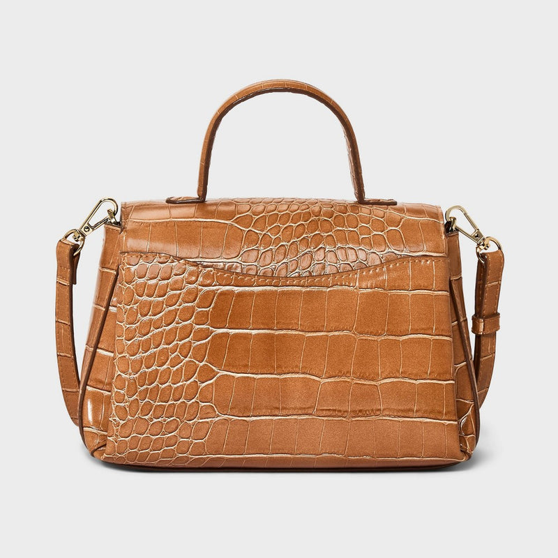 Crocodile Print Mini Top Handle Crossbody Bag - A New Day Brown