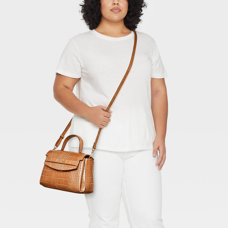 Crocodile Print Mini Top Handle Crossbody Bag - A New Day Brown