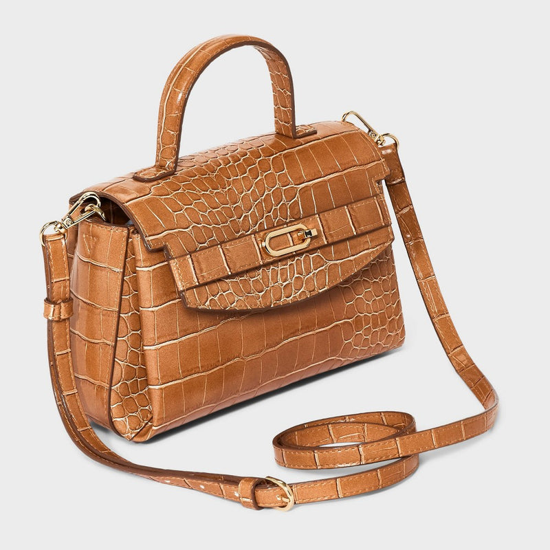 Crocodile Print Mini Top Handle Crossbody Bag - A New Day Brown