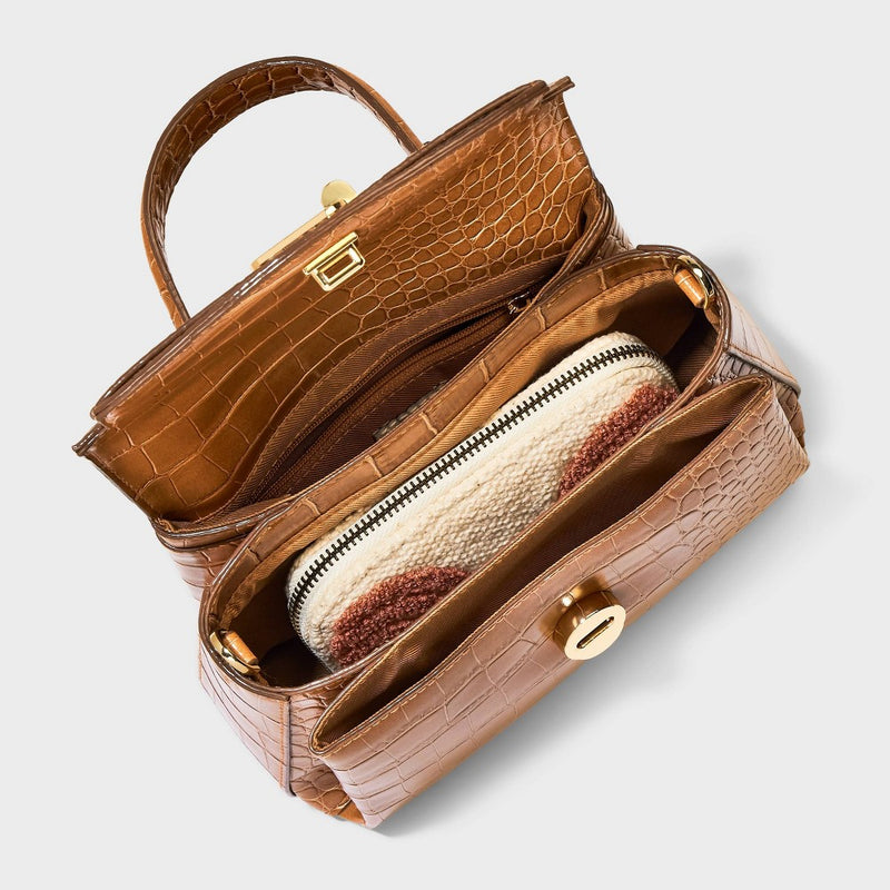 Crocodile Print Mini Top Handle Crossbody Bag - A New Day Brown