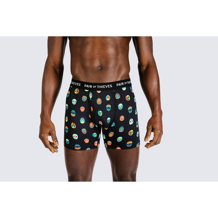 Pair of Thieves Men's Super Fit Novelty Masks Boxer Briefs - Black/Fictitious Character S: Moisture-Wicking, Mid Rise, Microfiber Polyamide