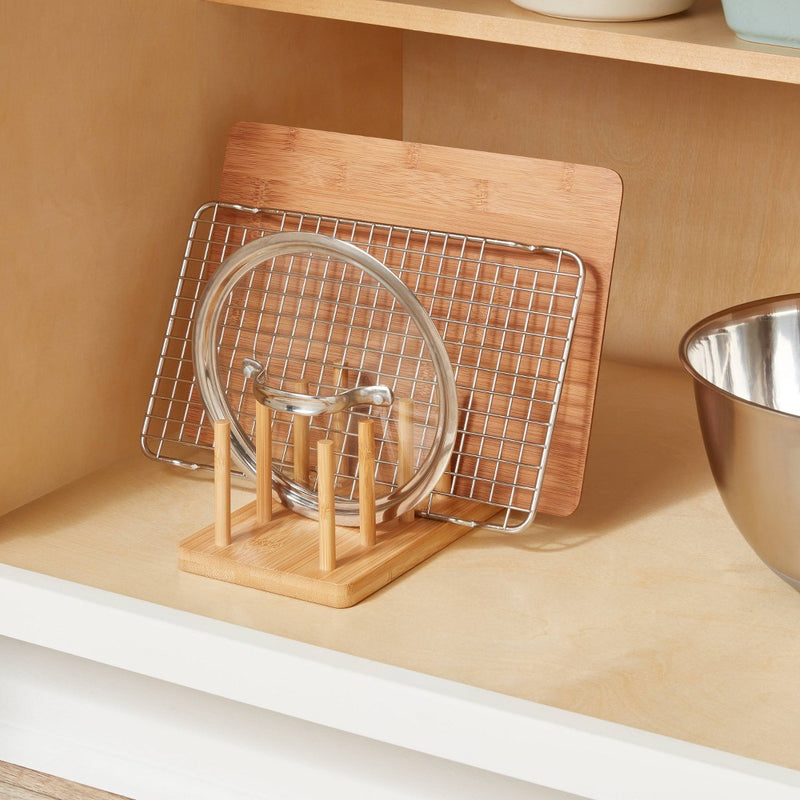 Wood 4 Slot Cutting Board Pan Lid Organizer Yellow - Brightroom