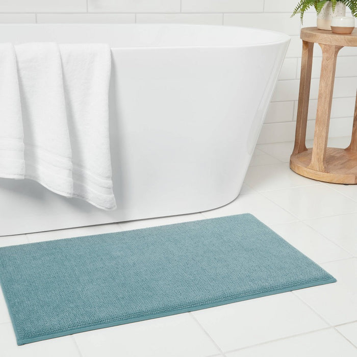 20"x34" Fine Chenille Memory Foam Bath Rug Aqua - Threshold