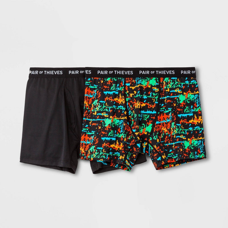 Pair of Thieves Men's Super Fit Boxer Briefs 2pk - Red/Blue/Green/Orange Sound Waves L: Quick-Dry Microfiber, Moisture-Wicking, Mid Rise