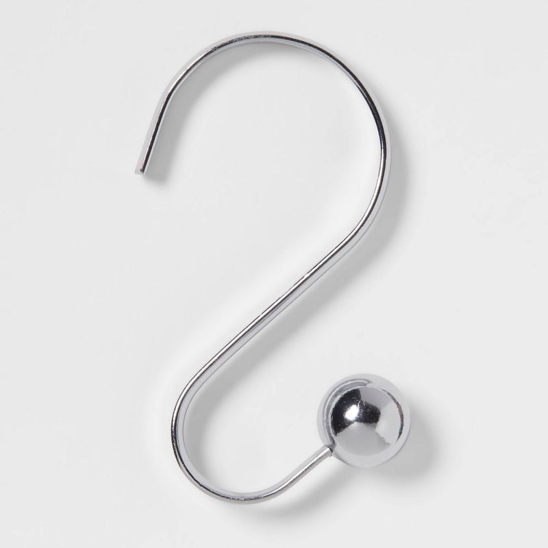 S Shaped Shower Curtain Hooks with Ball End Cap Iron Chrome - Made By Design
