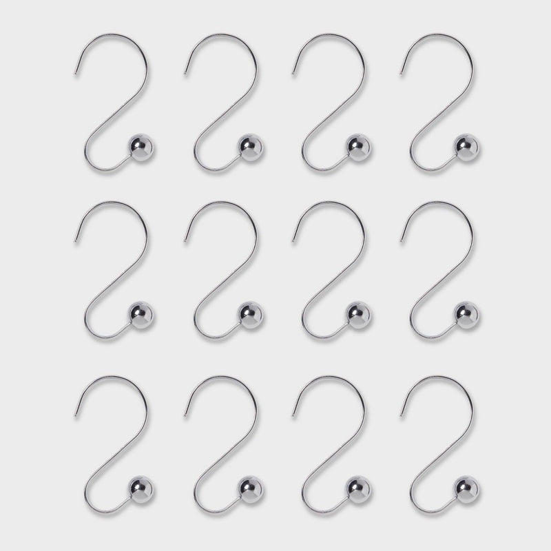 S Shaped Shower Curtain Hooks with Ball End Cap Iron Chrome - Made By Design