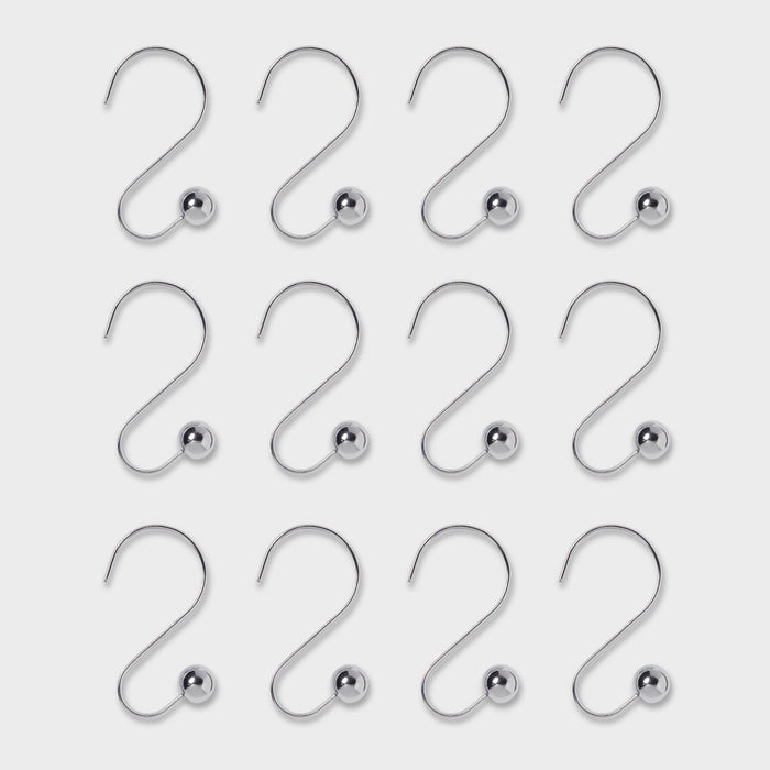 S Shaped Shower Curtain Hooks with Ball End Cap Iron Chrome - Made By Design