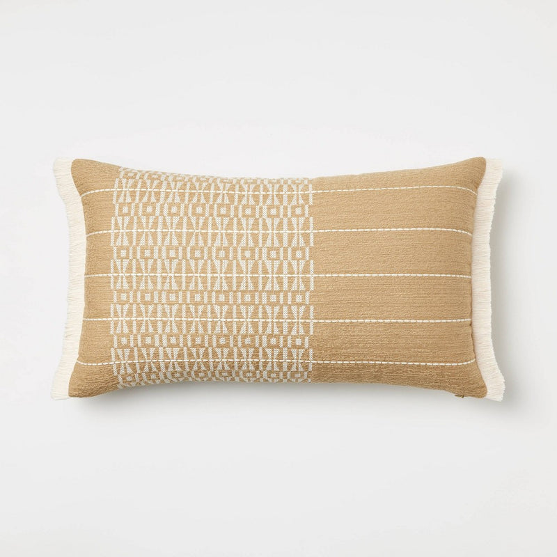 Oversized Embroidered Striped Lumbar Throw Pillow Brown - Threshold designed with Studio McGee (LOCAL PICKUP ONLY)