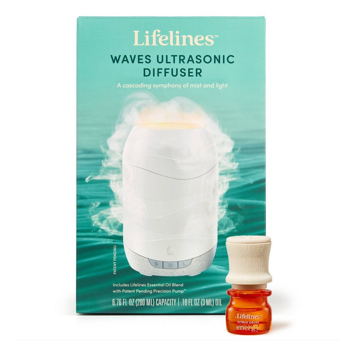 200ml Waves Ultrasonic Diffuser - Cascading Mist and Light plus Essential Oil Blend - Lifelines
