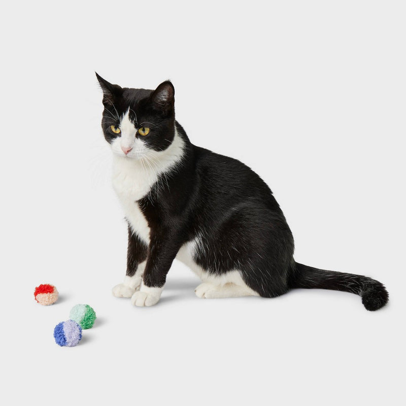 Furry Pom Poms Cat Toy - 3pk - Boots & Barkley