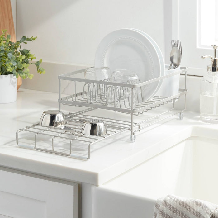 Space Saver Steel Dish Rack with Utensil Tray Matte Nickel - Brightroom
