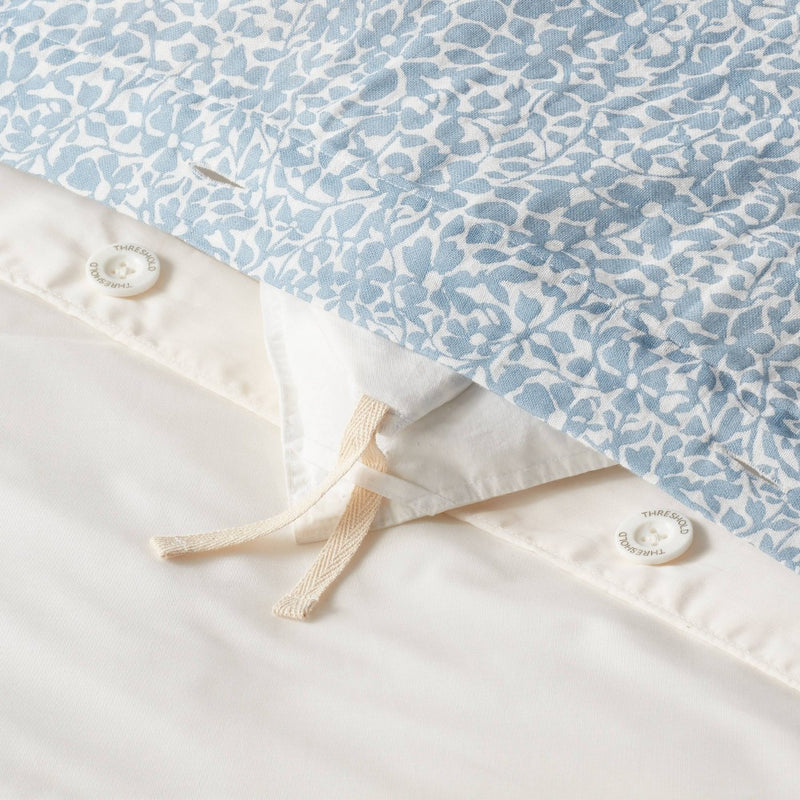 King Traditional Floral Printed Cotton Duvet Cover & Sham Set Blue - Threshold