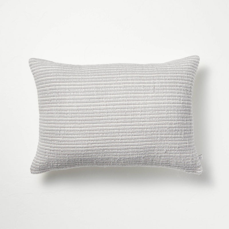 14"x20" Textured Narrow Stripes Lumbar Throw Pillow Light Gray/Cream - Hearth & Hand with Magnolia