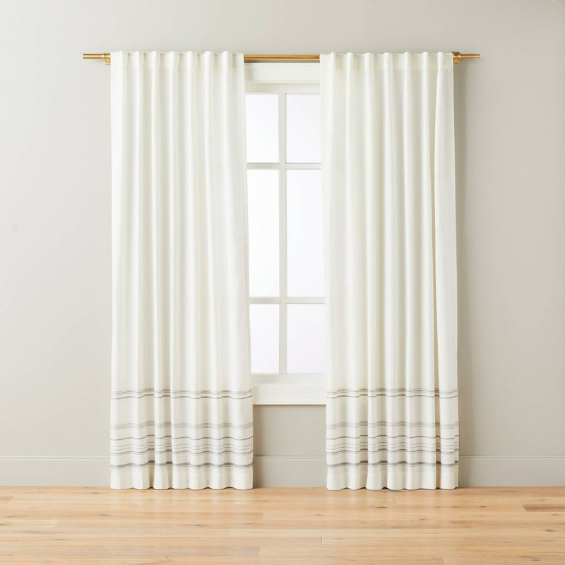 84" Engineered Hem Stripes Curtain Panel Cream/Gray - Hearth & Hand with Magnolia