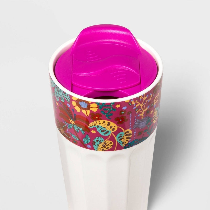 Floral 12oz Double Wall Faceted Tumbler with Plastic Lid and Upper Rim Decal Ivory Latino Heritage Month