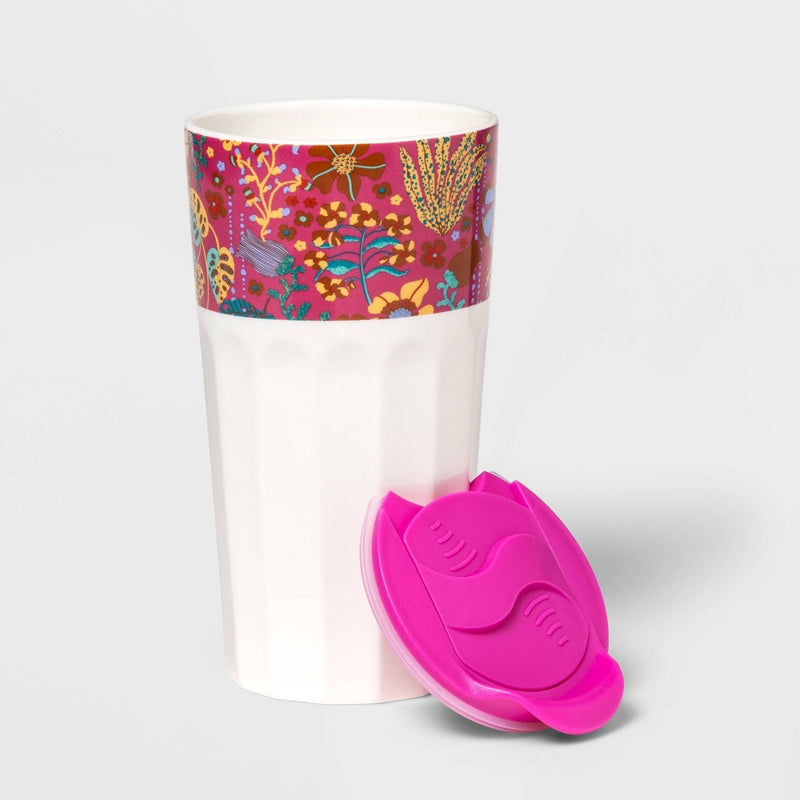 Floral 12oz Double Wall Faceted Tumbler with Plastic Lid and Upper Rim Decal Ivory Latino Heritage Month