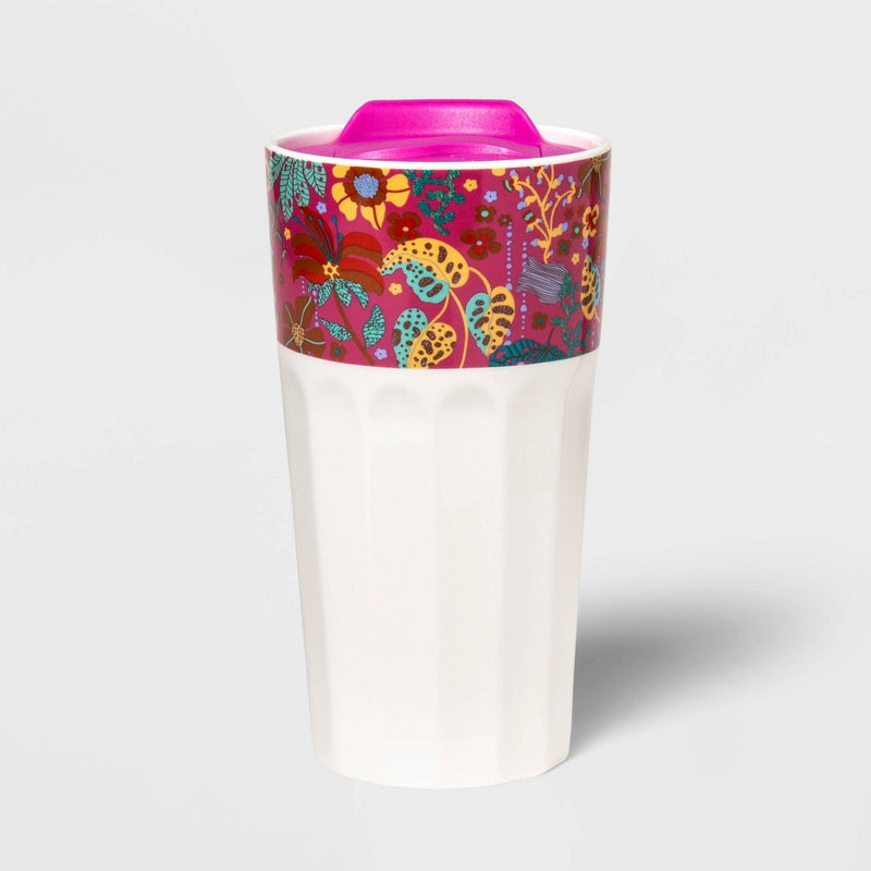 Floral 12oz Double Wall Faceted Tumbler with Plastic Lid and Upper Rim Decal Ivory Latino Heritage Month