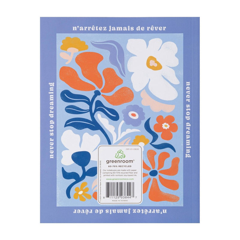greenroom Blank Journal 7"x9" Softcover Graphic Flowers Periwinkle Blue