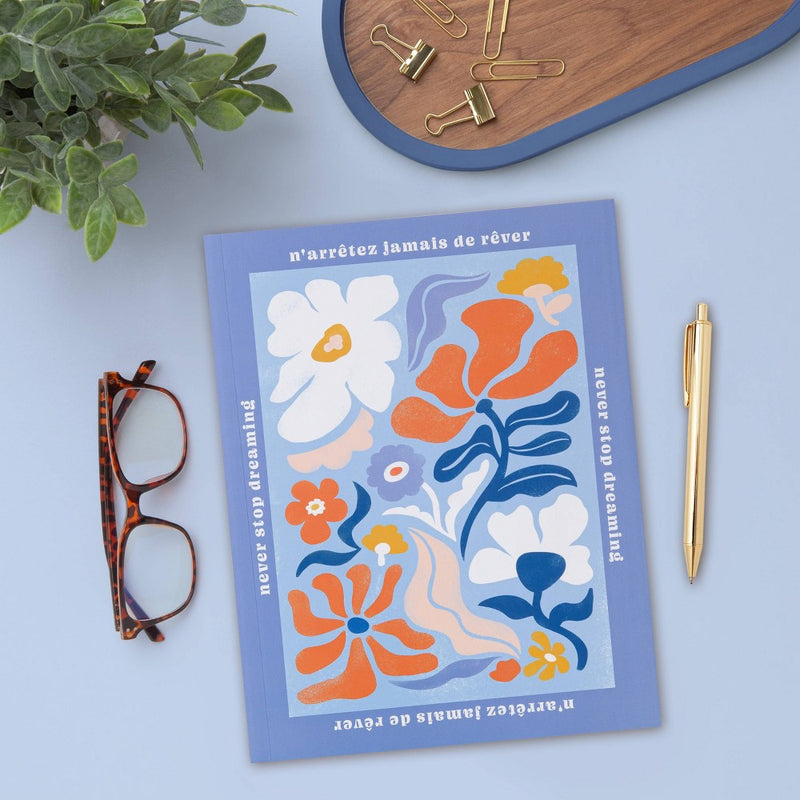 greenroom Blank Journal 7"x9" Softcover Graphic Flowers Periwinkle Blue