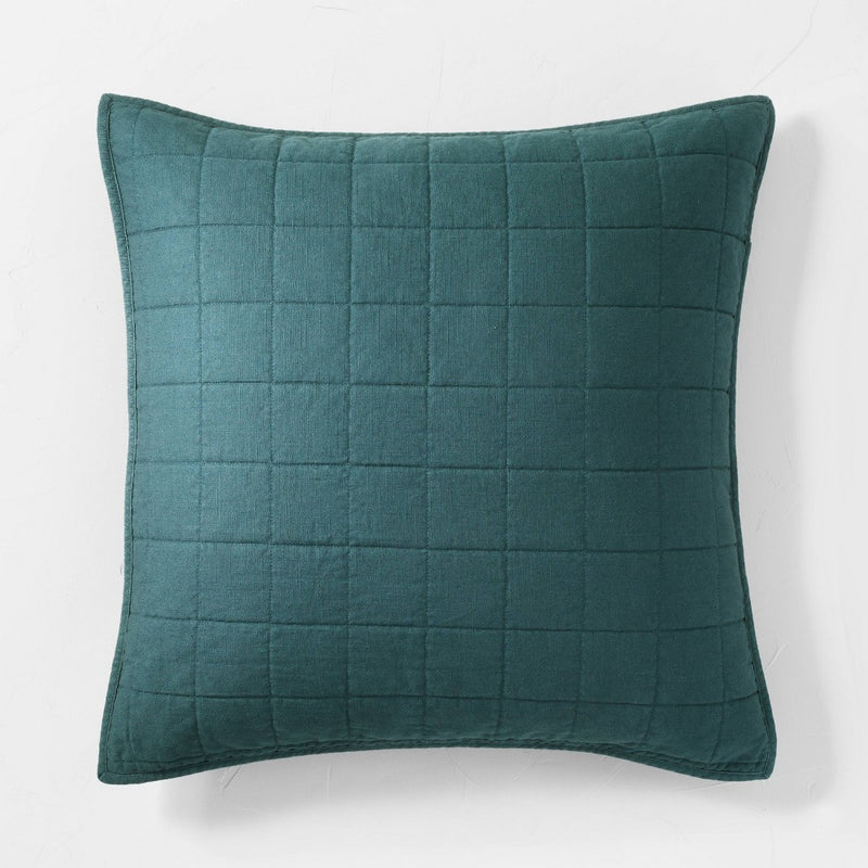 Euro Heavyweight Linen Blend Quilt Pillow Sham Dark Teal Blue - Casaluna