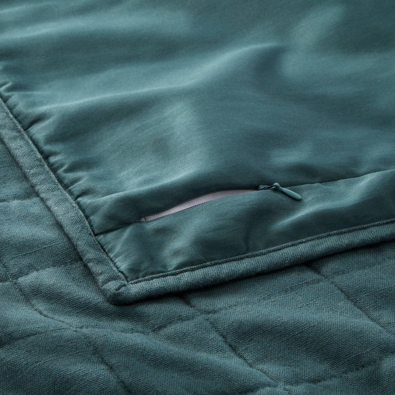 Euro Heavyweight Linen Blend Quilt Pillow Sham Dark Teal Blue - Casaluna