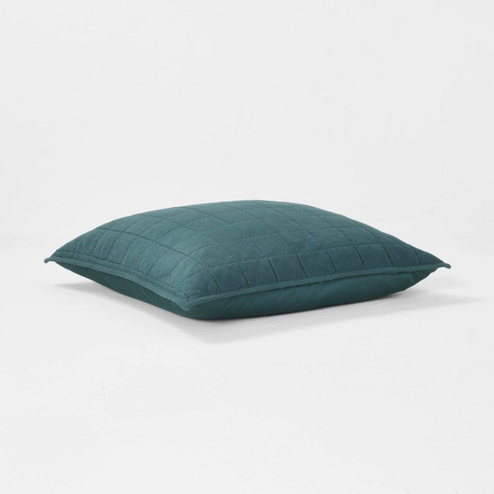 Euro Heavyweight Linen Blend Quilt Pillow Sham Dark Teal Blue - Casaluna