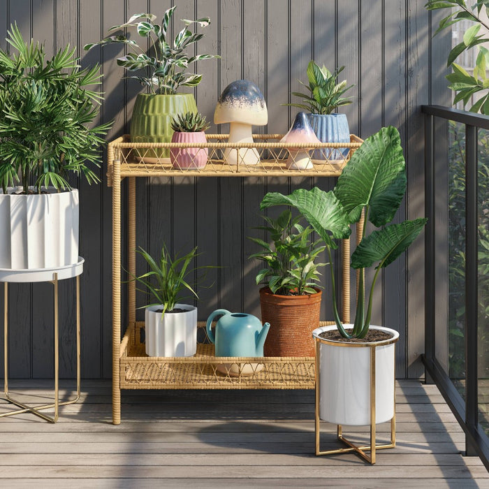 2pc Iron Indoor Outdoor Planter Pot with Stand White/Brass 9"x9"x12.1" - Threshold