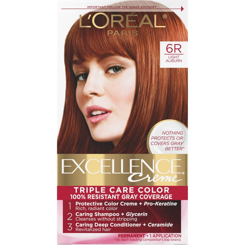 L'Oreal Paris Excellence Triple Protection Permanent Hair Color - 18 fl oz - 6R Light Auburn - 1 kit