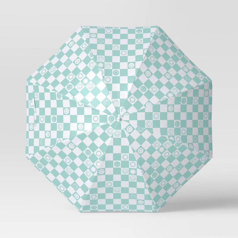 4' Round Outdoor Patio Clamp-on Beach Umbrella Blue/White Checkerboard - Sun Squad (LOCAL PICKUP ONLY)