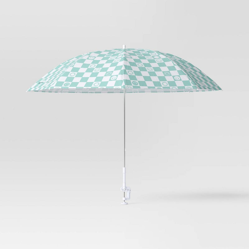 4' Round Outdoor Patio Clamp-on Beach Umbrella Blue/White Checkerboard - Sun Squad (LOCAL PICKUP ONLY)