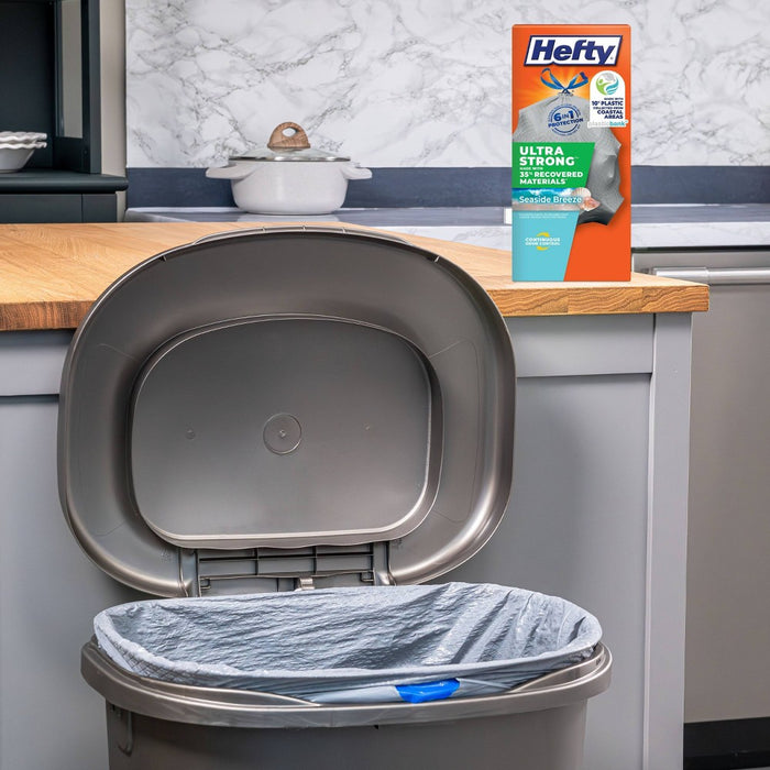 Hefty Ultra Strong Tall Kitchen Drawstring Trash Bags - Seaside Breeze - 13 Gallon - 50ct