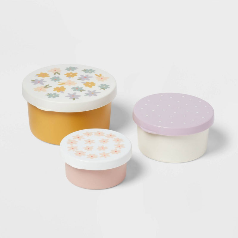 Kids' 3pk Flowers Single Wall Stainless Steel Round Snack boxes Pink - Pillowfort