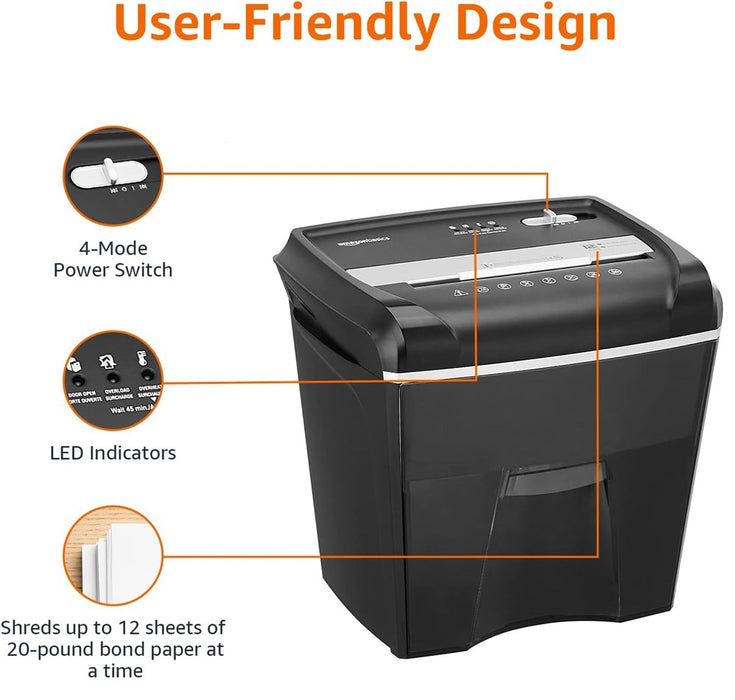 Basics 12-Sheet Cross Cut Junk Mail, CD, Credit Card Shredder W/ Pullout Basket (LOCAL PICKUP ONLY)