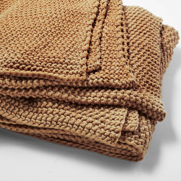Full/Queen Chunky Knit Bed Blanket Warm Brown - Casaluna